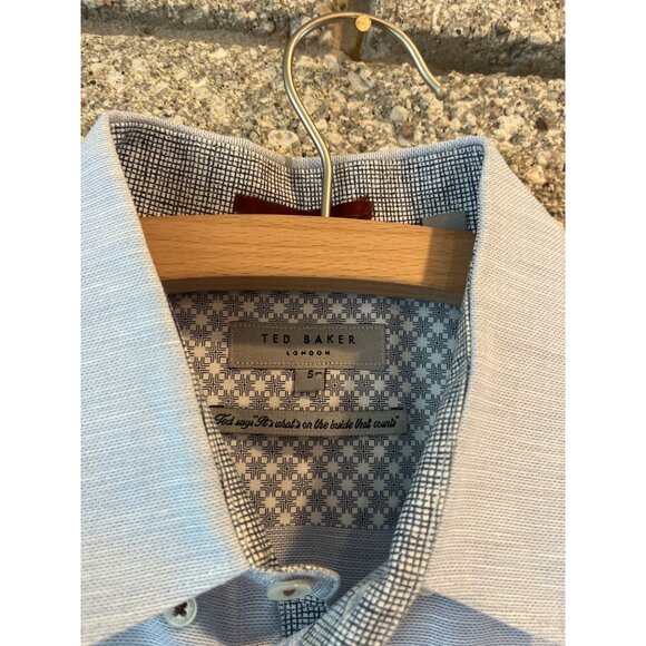 Ted Baker Mens Light Blue Short Sleeve Button-Up Shirt Size 5 With Patterned Col - Picture 4 of 8